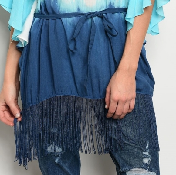 Last 💙 Blue Tie Dye Cold Shoulder Top - Picture 5 of 8